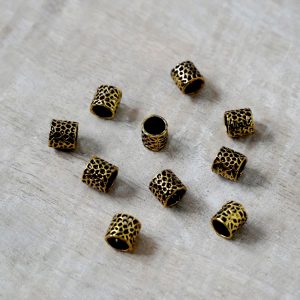 10 x Großlochperle Zylinder gemustert altgold