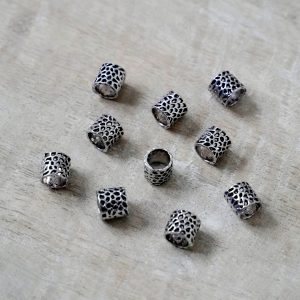 10 x Großlochperle Zylinder gemustert altsilber